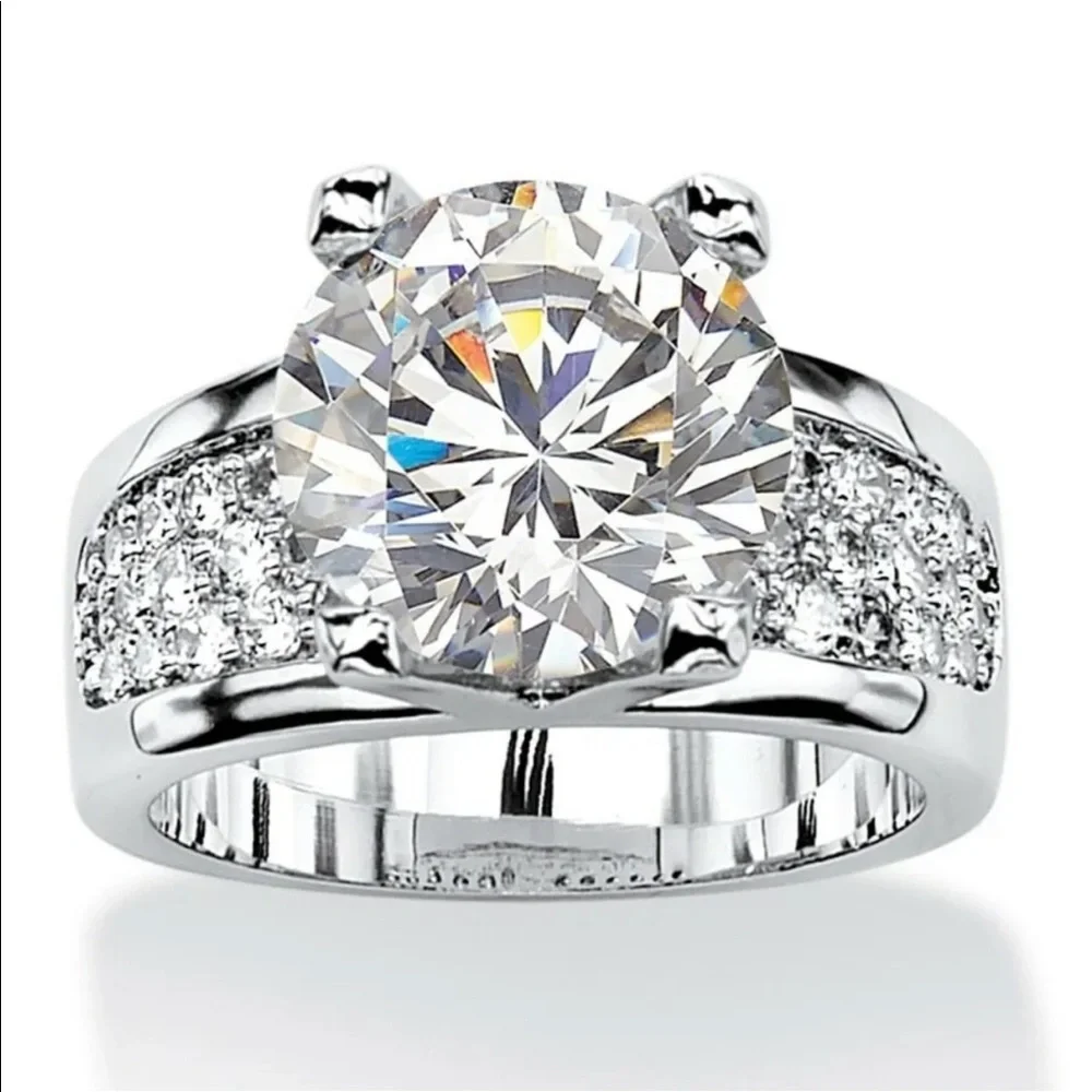 New 925 Silver Round Women Wedding Jewelry Pretty Diamond Ring